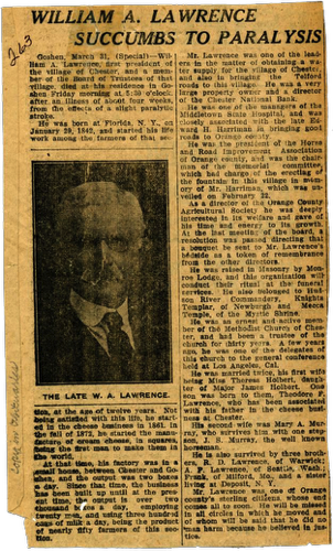 William A. Lawrence Succumbs to Paralysis. March, 1911. chs-013104